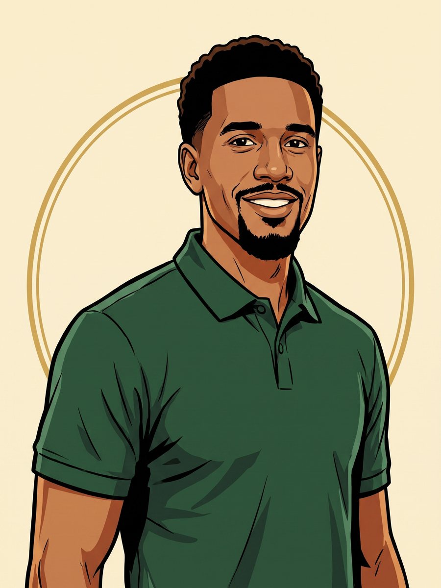 Illustration of Coach Terio in a green polo.